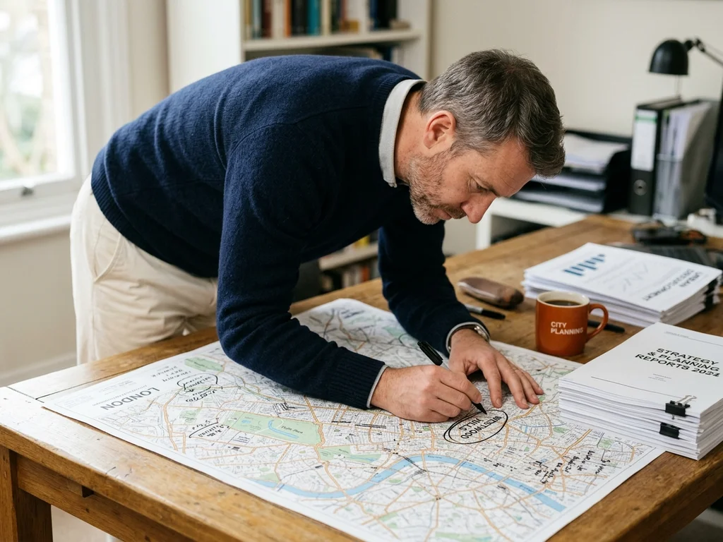 Consultant SEO à Noisy-le-Grand analysant une carte pour une stratégie de contenu locale.