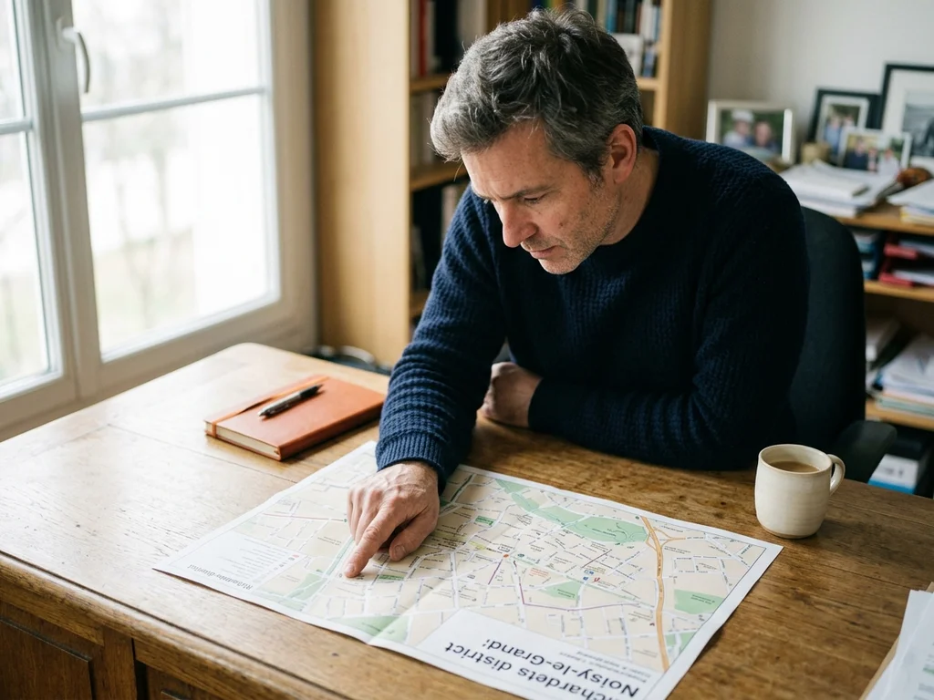 Expert SEO analysant la carte du quartier des Richardets pour optimiser le référencement local.