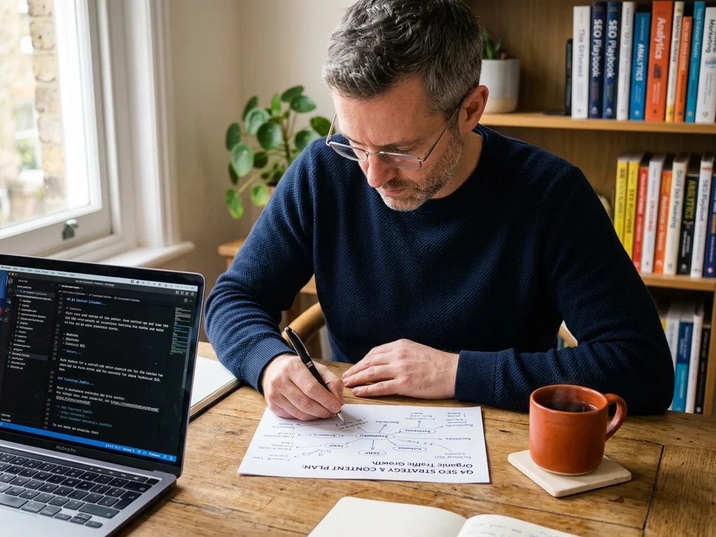 Un expert rédacteur optimise manuellement une stratégie éditoriale pour booster les conversions locales.